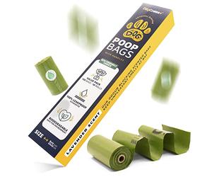 DogCrates+ Dog Poo Bags - 150 Leak Proof and Extra Thick Biodegradable Eco Poop Bags with Tie Handles, 15 Bags on a Roll, 10 Dispenser Refills, Strong Waste Bags, Lavender Scented