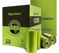 DogCrates+ Dog Poo Bags - 270 Leak Proof and Extra Thick Biodegradable Eco Poop Bags without Tie Handles, 15 Bags on a Roll, 18 Dispenser Refills, Strong Waste Bags
