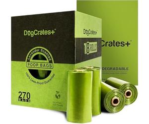 DogCrates+ Dog Poo Bags - 270 Leak Proof and Extra Thick Biodegradable Eco Poop Bags without Tie Handles, 15 Bags on a Roll, 18 Dispenser Refills, Strong Waste Bags