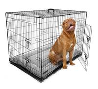 DogCrates+ Extra Extra Large Foldable Dog Crate with Bed, 2 Doors Design, Non-Chew Metal, Removable Tray, 46-Inch Black
