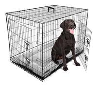 DogCrates+ Extra Large Foldable Dog Crate with Bed, 2 Doors Design, Non-Chew Metal, Removable Tray, 42-Inch Black