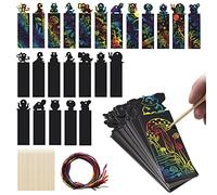 DoGeek 48 Pcs Animal Scratch Art Bookmarks for Kids Craft DIY Rainbow Scratch Gift Tags Magic Scratches Label Set with Colorful Ropes and Wooden Stylus for Party Bags Filler Gifts