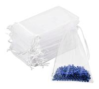 DoGeek 60 Small Organza Gift Bags Jewelry Pouches Sheer Drawstring Pouches, Mesh Candy Favour Bag for Wedding Party Festival Game (9 x 7CM, White)
