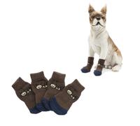 Doggie Socks 4pcs Non Slip Cotton with Cartoon Prints for Puppies | Warm Paw Traction Indoors on Hardwood Floors, Post Grooming Grip, Size L for PET Paws