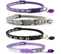 Doggie Style Store 4 Pack of Collars Small Dog Puppy Pet Pawprint Design with Bell Nylon Adjustable Size 19-32cm Purple Grey Black Light Purple Set C