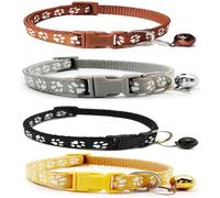 Doggie Style Store 4 Pack of Collars Small Dog Puppy Pet Pawprint Design with Bell Nylon Adjustable Size 19-32cm Brown Grey Black Beige Set D