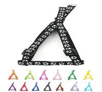 Doggie Style Store Small Dog Puppy Pet Cat Kitten Harness Pawprint Design Nylon Adjustable Chest Size 21-34cm Black