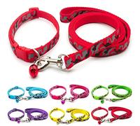 Doggie Style Store Small Dog Puppy Pet Collar and Lead Set Camo Camouflage Design Nylon Adjustable Size 19-32cm Collar with Bell and 120cm Leash Red