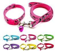 Doggie Style Store Small Dog Puppy Pet Collar and Lead Set Camo Camouflage Design Nylon Adjustable Size 19-32cm Collar with Bell and 120cm Leash Pink Magenta Rose