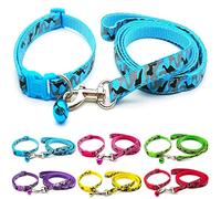 Doggie Style Store Small Dog Puppy Pet Collar and Lead Set Camo Camouflage Design Nylon Adjustable Size 19-32cm Collar with Bell and 120cm Leash Blue