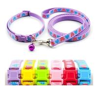 Doggie Style Store Small Dog Puppy Pet Collar and Lead Set Love Heart Design Nylon Adjustable Size 19-32cm Collar with Bell and 120cm Leash Purple
