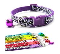 Doggie Style Store Small Dog Puppy Pet Collar Leopard Animal Print Design with Bell Nylon Adjustable Size 19-32cm Purple
