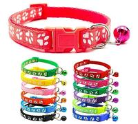 Doggie Style Store Small Dog Puppy Pet Collar Pawprint Design with Bell Nylon Adjustable Size 19-32cm Coral Red Watermelon
