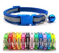Doggie Style Store Small Dog Puppy Pet Collar Reflective Hi-Vis Strip with Bell Nylon Adjustable Size 19-32cm Blue
