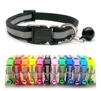 Doggie Style Store Small Dog Puppy Pet Collar Reflective Hi-Vis Strip with Bell Nylon Adjustable Size 19-32cm Black