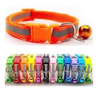 Doggie Style Store Small Dog Puppy Pet Collar Reflective Hi-Vis Strip with Bell Nylon Adjustable Size 19-32cm Orange