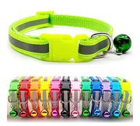 Doggie Style Store Small Dog Puppy Pet Collar Reflective Hi-Vis Strip with Bell Nylon Adjustable Size 19-32cm Bright Green