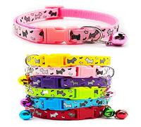 Doggie Style Store Small Dog Puppy Pet Collar Scotty Dogprint Design with Bell Nylon Adjustable Size 19-32cm Light Pink