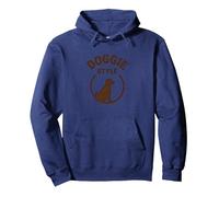 Doggie Style: Vintage Pet Lover Graphic Pullover Hoodie, Adult Unisex, Navy, M