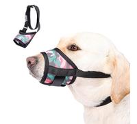 DoggieKit Dog Muzzle with Elastic Neck Collar,Soft Breathable Mesh Muzzles with Adjustable Velcro for Puppy Small Medium Large Dogs,Dog Mouth Cover Prevent for Barking Chewing (Black/Pink, L)
