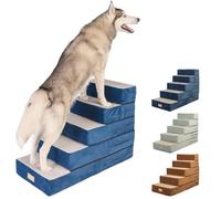 DOGGO Selection All-in-One Adjustable Dog Stairs - 5-Step Premium Pet Ramp for Small to Large Dogs - Sturdy, Non-Slip & Versatile for Beds, Sofas & More - Soft Cover, Modern Design (Blue)