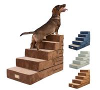 DOGGO Selection All-in-One Adjustable Dog Stairs - 5-Step Premium Pet Ramp for Small to Large Dogs - Sturdy, Non-Slip & Versatile for Beds, Sofas & More - Soft Cover, Modern Design (Brown)