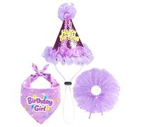 Doggy Birthday Dress Set - Tutu Dress with Matching Hat and Headscarf, Comfortable Adjustable Outfit for Dogs, Fun Dog Celebration Accessory | Birthday Party Decoration Photo Prop for P