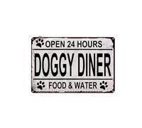 Doggy Diner Funny Rustic Metal Sign Modern Wall Farmhouse Style Dog Home Decor, Dog Food Station Sign for Door Name Plate Plaque Home Patio Garden Bar Farm House Garage Wall Decor Tin Sign 12 x 8 Inch