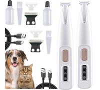 Doggy Kings Paw Trimmer, 3 in 1 Electric Dog Trimmer, Pet Paw Trimmers, Rechargeable Waterproof with Led Light, Low Noise for Trimming Dog's Hair Around Paws, Eyes, Ears, Face, Rump (2Set)
