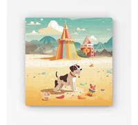 Doggy On A Beach Holiday Canvas Warren Reed - Designer Yellow W30 inch x H30 inch