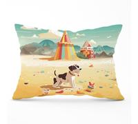 Doggy On A Beach Holiday Cushions Warren Reed - Designer Yellow 33cm x 48cm