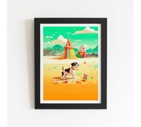 Doggy On A Beach Holiday Framed Art Print Warren Reed - Designer Black W16 inch x H24 inch