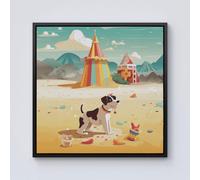 Doggy On A Beach Holiday Framed Canvas Warren Reed - Designer Black w40_inch_x_h40_inch