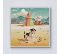 Doggy On A Beach Holiday Framed Canvas Warren Reed - Designer Off White w10_inch_x_h10_inch