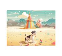 Doggy On A Beach Holiday Glass Chopping Board Warren Reed - Designer Yellow One Size