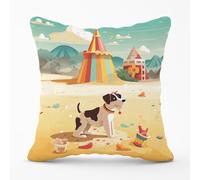 Doggy On A Beach Holiday Outdoor Cushion Warren Reed - Designer Yellow 60cm x 60cm