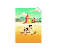 Doggy On A Beach Holiday Unframed Art Print Warren Reed - Designer Multi W20 inch x H30 inch