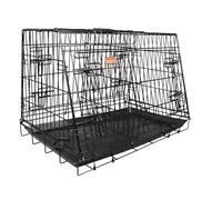 DogHealth Double 4-Door Sloped Car Cage - Dual-Dog Travel Crate with Removable Divider, Escape Hatch & Fold-Flat Design
