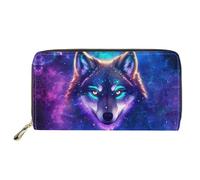 doginthehole American Bulldog Women Wallet Zip Around Clutch Ladies Travel Coin Purse, Aesthetic Starry Sky Wolf, One Size