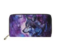 doginthehole American Bulldog Women Wallet Zip Around Clutch Ladies Travel Coin Purse, Starry Sky Wolf Butterfly, One Size