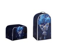 doginthehole Blue Rose Butterfly Blender & Toaster Cover Set, Polyester, Not Water Resistant, 9.4 x 15.9 x 7.2 inches (Blender), S - 11.4 x 7.9 x 7.5 inch, M - 12.4 x 10.6 x 8.2 inch (Toaster)