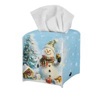 doginthehole Christmas Decorations Tissue Box Cover, Cute Snowman Xmas Tree Print PU Leather Tissue Box Holder Square Kleenex Box Covers for Bathroom/Home/Office/Car Christmas Decor