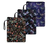 doginthehole Colorful Dragonfly Book Covers for Hardcovers Decorative 3 Pieces Book Sleeve Pouch with Zipper Large Capacity Textbook Protector for Women Adults Girls Teens