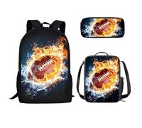 doginthehole Owl Print Backpack Set 3 Piece Shoulder School Book Bags For Boy Girl, Burning Rugby Printed, One Size
