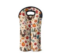 doginthehole Thanksgiving Gnomes Wine Bottle Tote, 750ml 2 Bottles Hand-Held Neoprene Wine Bottle Bag Hand Bag for Travel with Carry Handle, Fall Pumpkin Turkey Champagne Bottles Carrying Case