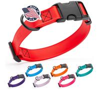 Dogline Biothane Waterproof Dog Collar with Quick Release Buckle Strong Coated Nylon Webbing with Odor- Proof for Easy Care Easy to Clean Fits Small Medium or Large Dogs, Red 3/4" W 12-19" L