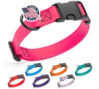 Dogline Biothane Waterproof Dog Collar with Quick Release Buckle Strong Coated Nylon Webbing with Odor- Proof for Easy Care Easy to Clean Fits Small Medium or Large Dogs, Pink 3/4" W 12-19" L