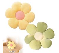 dogmoon Flower Pillow, 2PCS Daisy Cushion, 38x38cm Flower Floor Cushion Pillow for Car Home Sofa Chair and Floor(Green, Yellow)