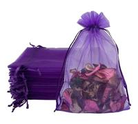 dogmoon Sheer Organza Bags, 50PCS 15x20cm Medium Organza Gift Bags, with Drawstring Jewelry Gift Bags, Wedding Favour Bags for Party Festival Game(Purple)