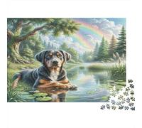 Dogo Argentino Difficult 1000 Piece Puzzle for Adults - Dog by Lake with Rainbow Challenging Jigsaw for Wall Decoration, Relaxation & Family Game 38x26cm/1000pcs